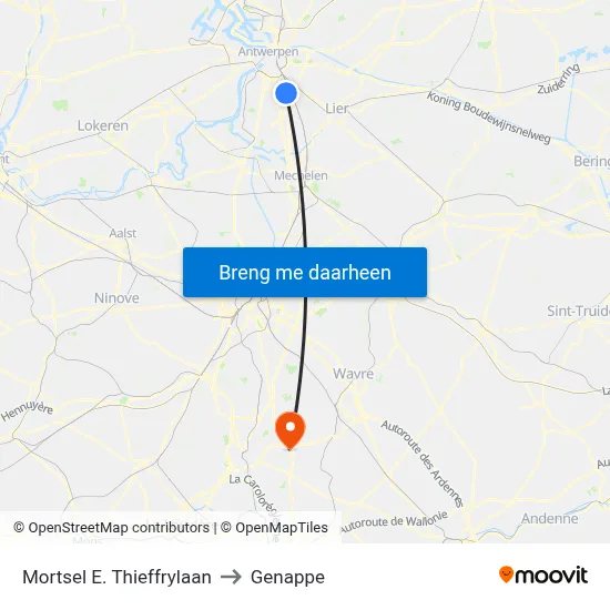 Mortsel E. Thieffrylaan to Genappe map