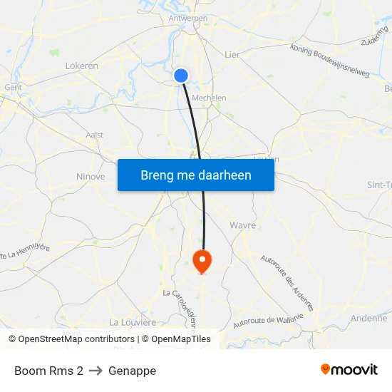 Boom Rms 2 to Genappe map