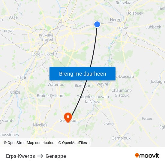 Erps-Kwerps to Genappe map