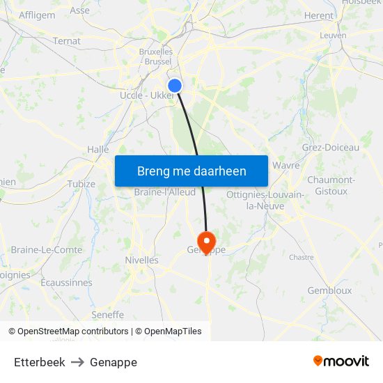 Etterbeek to Genappe map