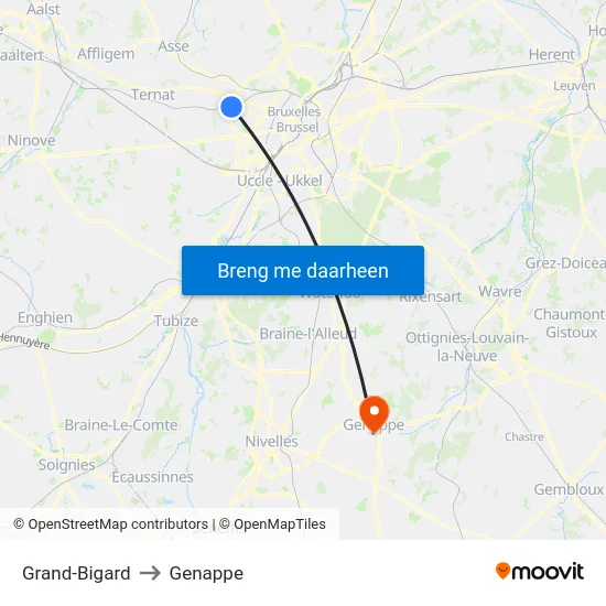 Grand-Bigard to Genappe map