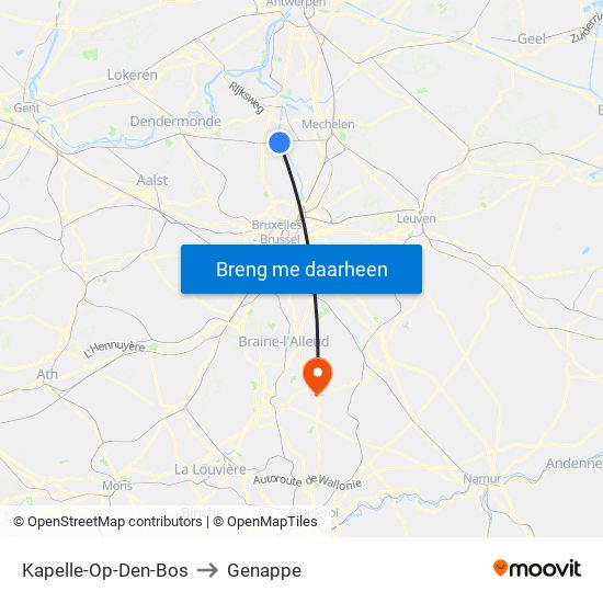 Kapelle-Op-Den-Bos to Genappe map