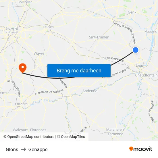Glons to Genappe map