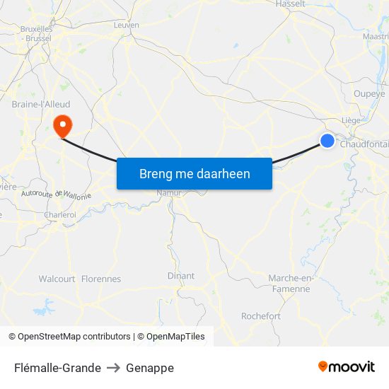 Flémalle-Grande to Genappe map