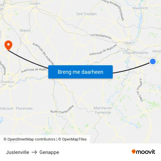 Juslenville to Genappe map