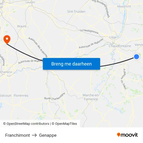 Franchimont to Genappe map