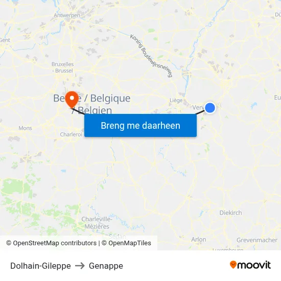Dolhain-Gileppe to Genappe map