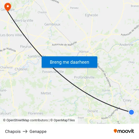 Chapois to Genappe map
