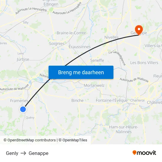 Genly to Genappe map