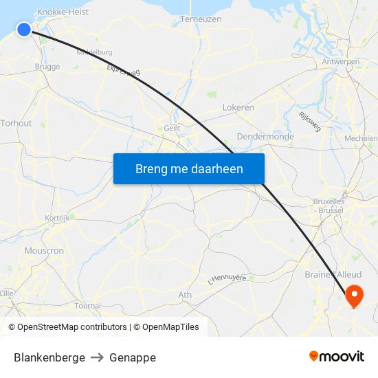 Blankenberge to Genappe map