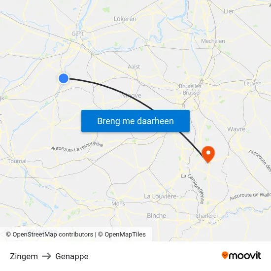 Zingem to Genappe map