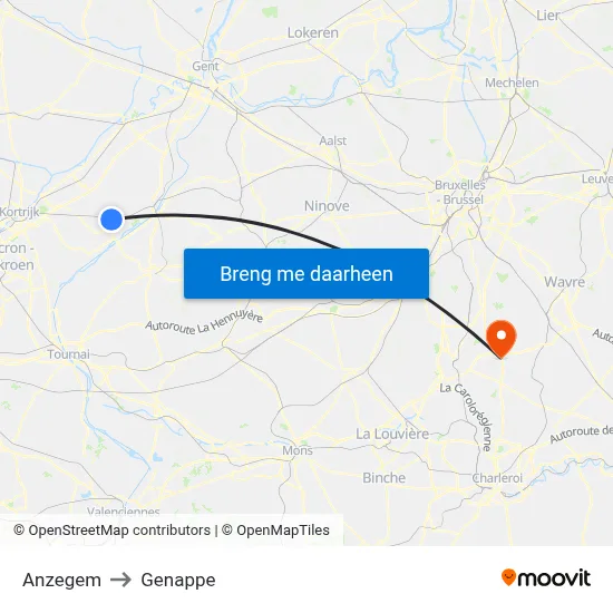 Anzegem to Genappe map