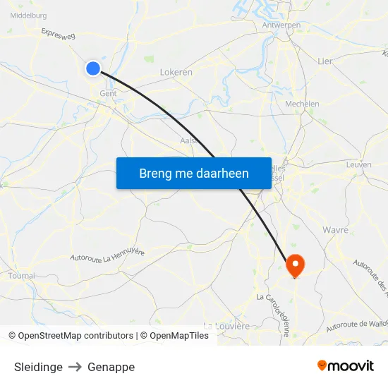 Sleidinge to Genappe map