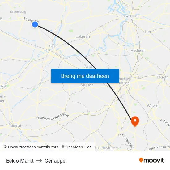 Eeklo Markt to Genappe map