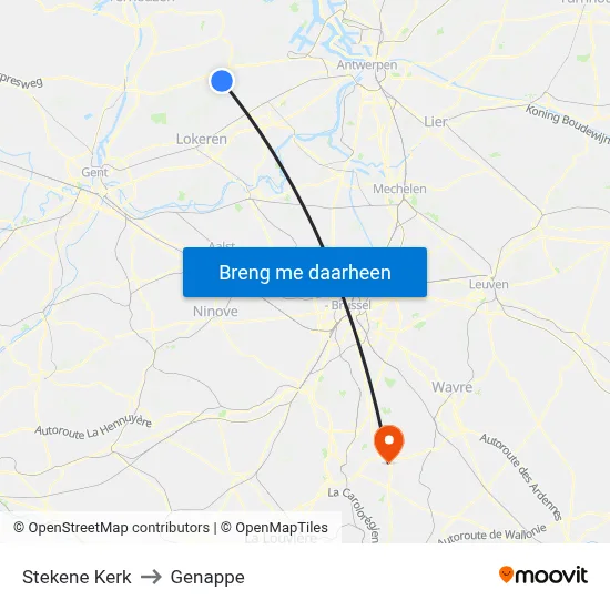 Stekene Kerk to Genappe map