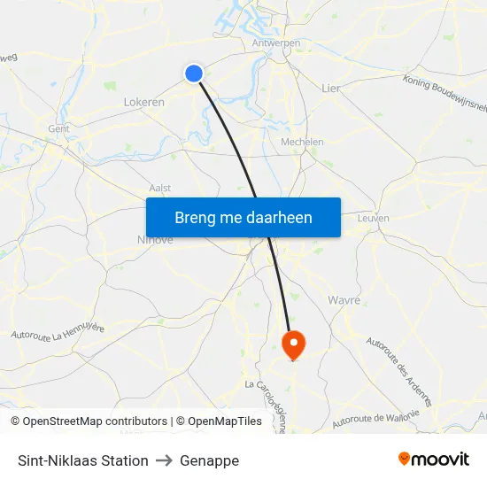 Sint-Niklaas Station to Genappe map