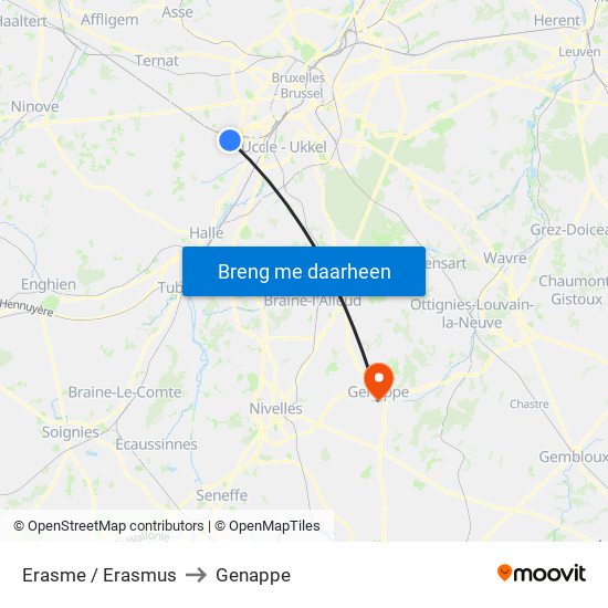 Erasme / Erasmus to Genappe map