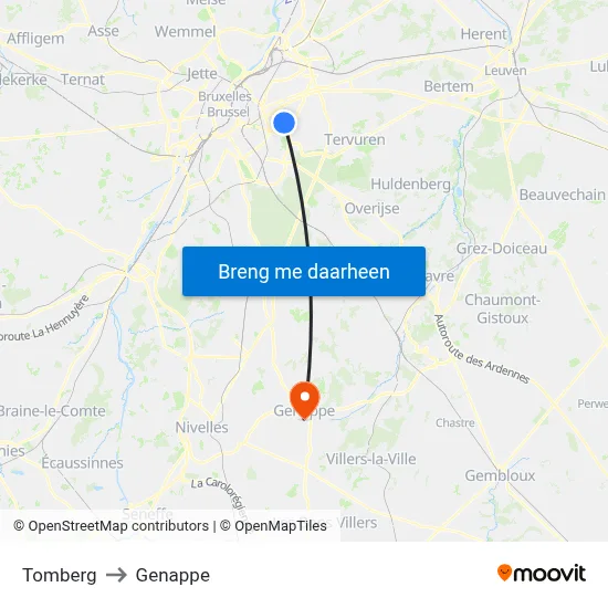 Tomberg to Genappe map