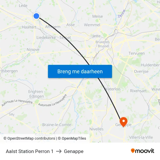 Aalst Station Perron 1 to Genappe map