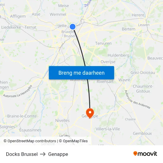 Docks Bruxsel to Genappe map