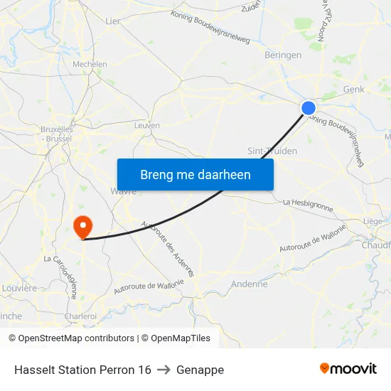 Hasselt Station Perron 16 to Genappe map