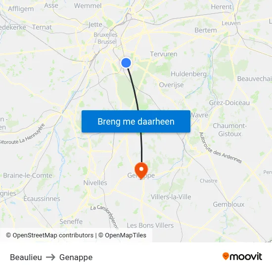Beaulieu to Genappe map