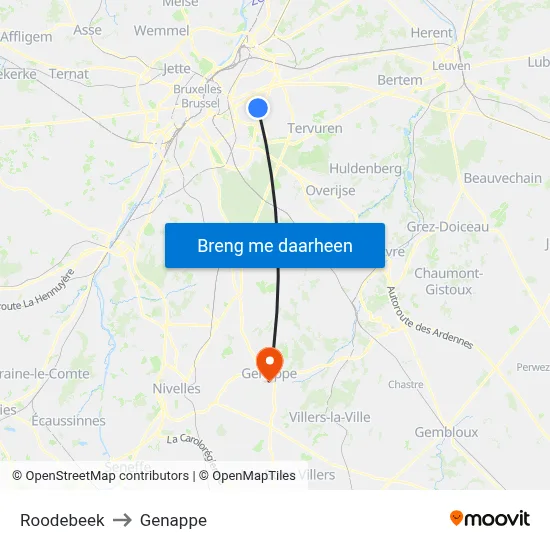 Roodebeek to Genappe map