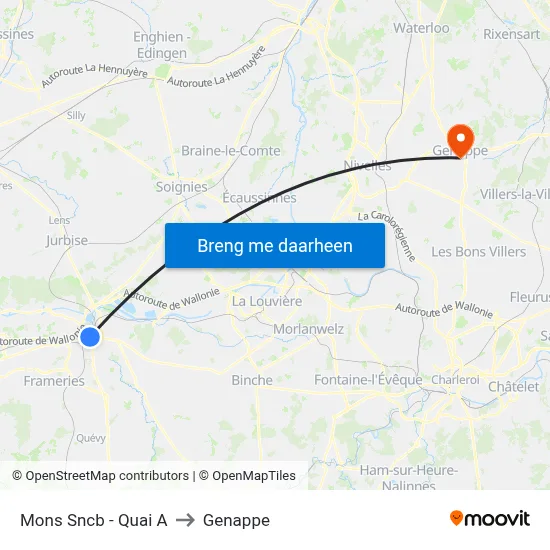 Mons Sncb - Quai A to Genappe map
