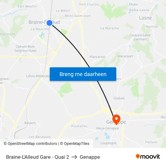 Braine-L'Alleud Gare - Quai 2 to Genappe map