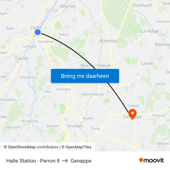 Halle Station - Perron 8 to Genappe map