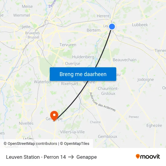 Leuven Station - Perron 14 to Genappe map