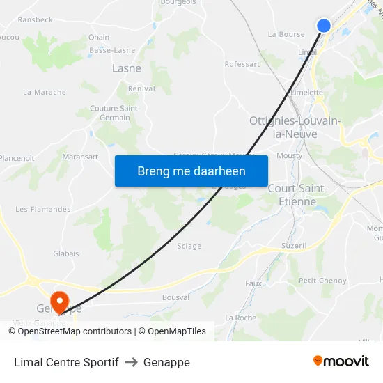 Limal Centre Sportif to Genappe map
