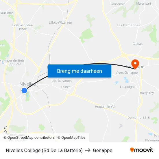 Nivelles Collège (Bd De La Batterie) to Genappe map