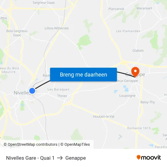 Nivelles Gare - Quai 1 to Genappe map