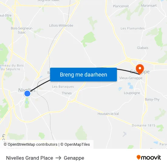 Nivelles Grand Place to Genappe map