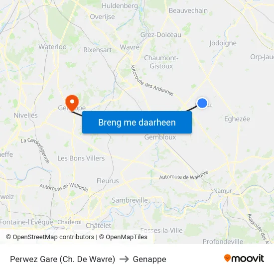 Perwez Gare (Ch. De Wavre) to Genappe map