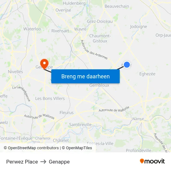 Perwez Place to Genappe map