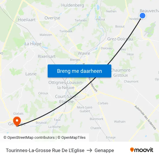 Tourinnes-La-Grosse Rue De L'Eglise to Genappe map