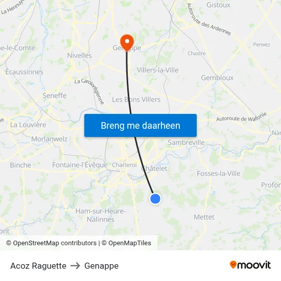 Acoz Raguette to Genappe map