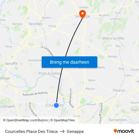 Courcelles Place Des Trieux to Genappe map