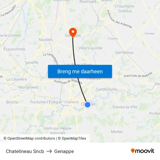 Chatelineau Sncb to Genappe map
