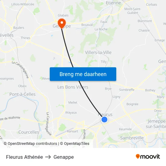 Fleurus Athénée to Genappe map