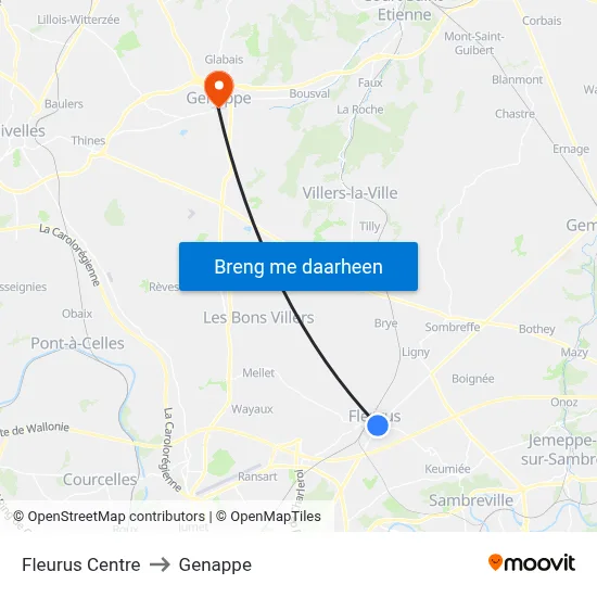 Fleurus Centre to Genappe map