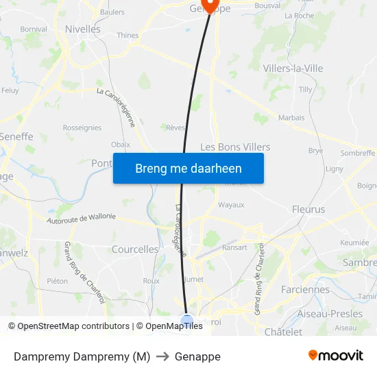 Dampremy Dampremy (M) to Genappe map