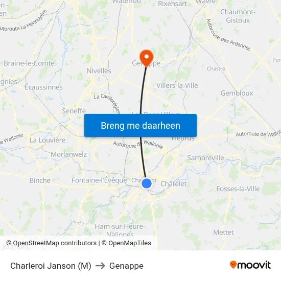 Charleroi Janson (M) to Genappe map