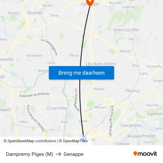 Dampremy Piges (M) to Genappe map