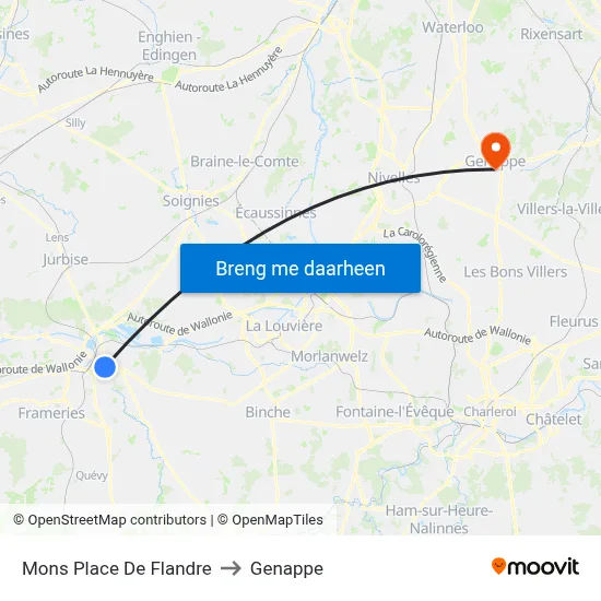 Mons Place De Flandre to Genappe map