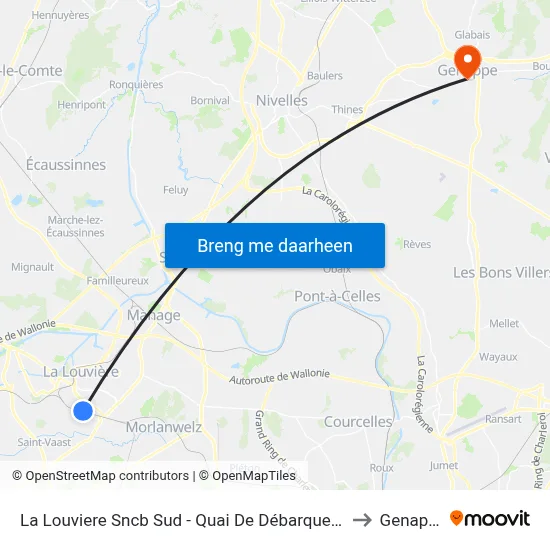 La Louviere Sncb Sud - Quai De Débarquement to Genappe map