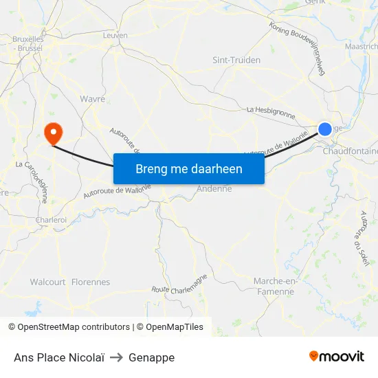 Ans Place Nicolaï to Genappe map
