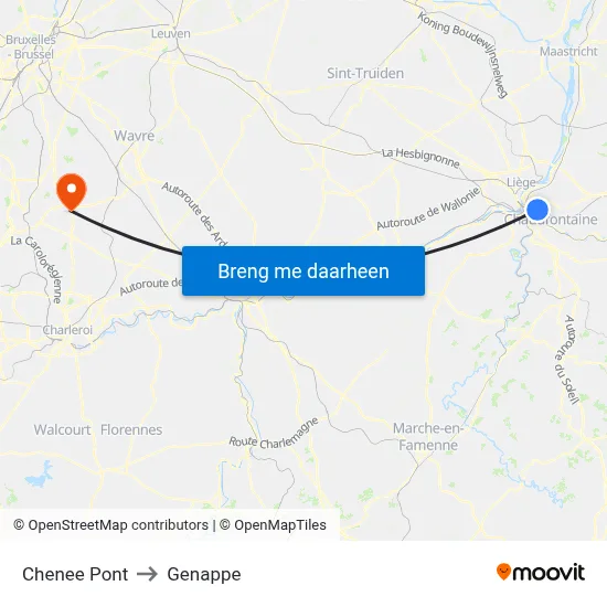 Chenee Pont to Genappe map